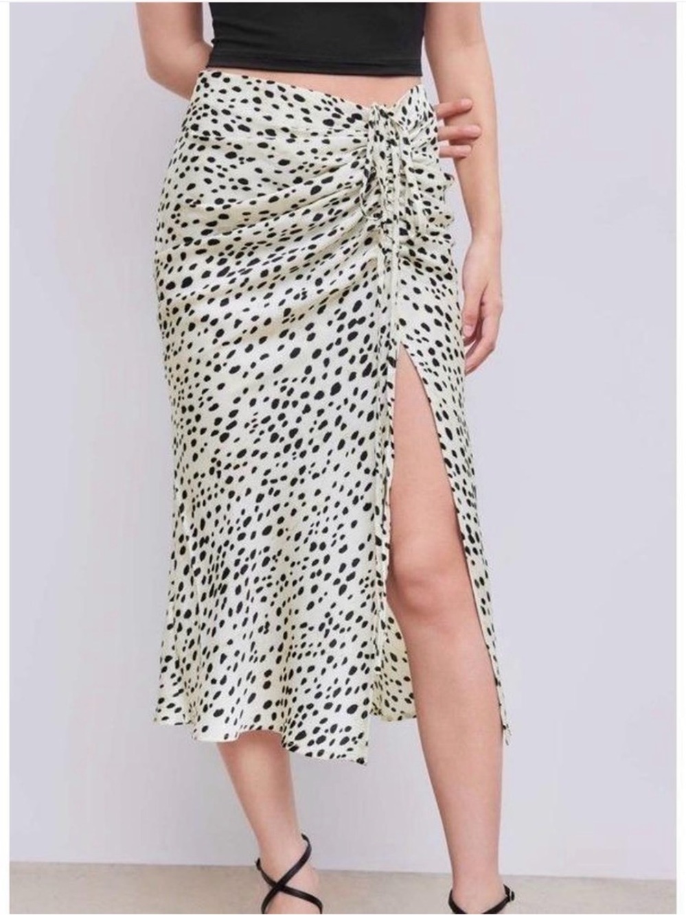 Micas Leopard Print High Rise Ruched Midi Skirt NWT Large Slinky Y2K Boho Resort